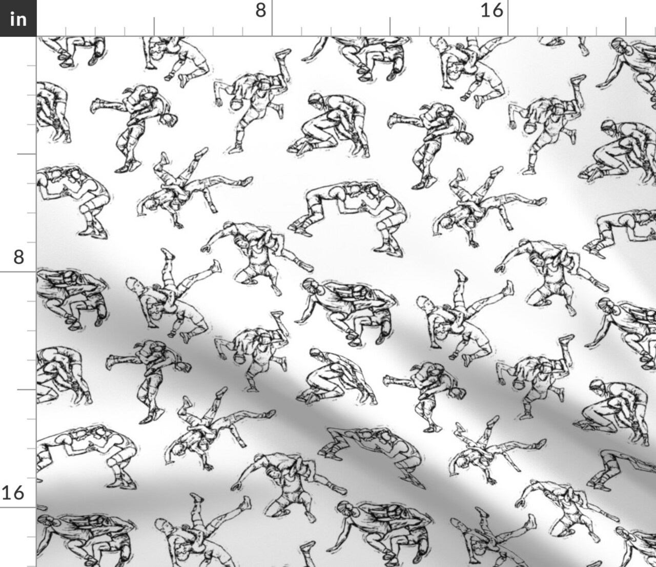 Wrestling Sports Modern Sketch Black White Team Fighting School Sport Competition Custom Printed Fabric by Spoonflower Various Fabrics by the Yard or Fat Quarter